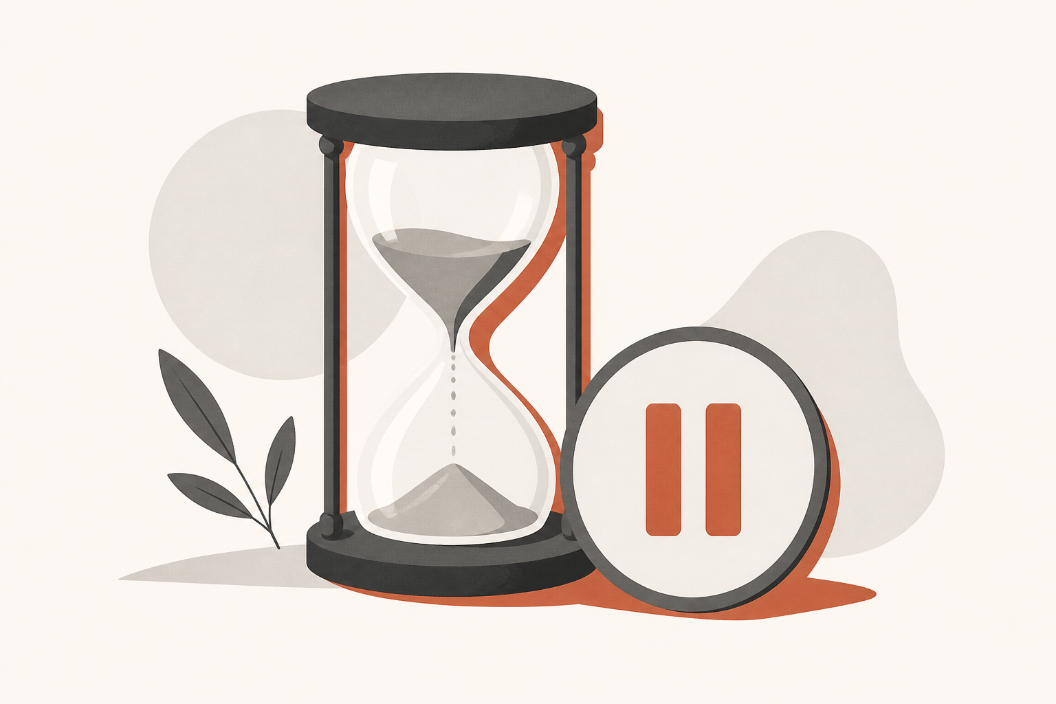 Still life with clock and terracotta accent suggesting time limits